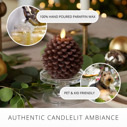 Image of Luminara Pinecone Flameless Candles Chalky Brown Finish Pine Cone Figural, Real Wax Unscented LED Candles, Battery Operated with Timer, Holiday Decoration Table Centerpiece (3.5 inch x 4 inch)