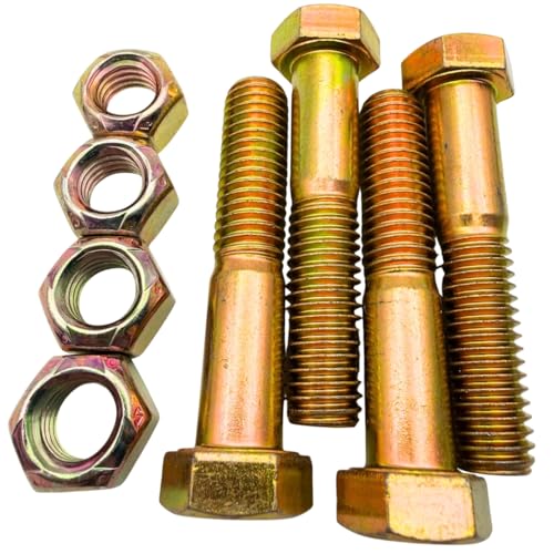 1/2"-13 x 2-1/2" Grade 8 Bolts (4-Pack) – Heavy-Duty Hex Bolts with All Metal Lock Nuts – High-Strength SAE Prevailing Torque Anti-Vibration 2.5" Coarse Bolts for Automotive, Machinery & Construction
