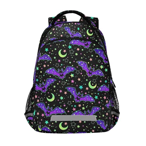 Mnsruu Laptop Backpack with Chest Strap, Gothic Magic Galaxy Bat School Backpack, Travel Hiking Backpack for Boys Girls Teen Adult, Rucksack, Knapsack