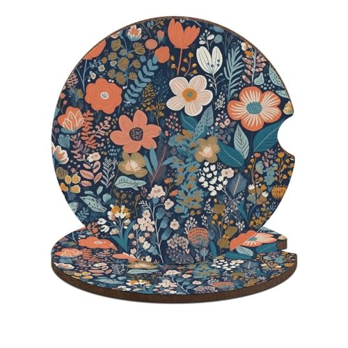Portavasos para auto, patrón floral, madera, 2.6 pulg, 2 pcs miniatura 1