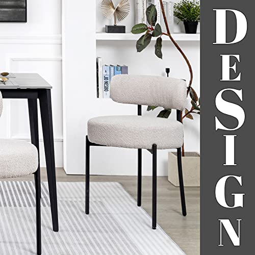 Dyhome Light Grey Dining Chairs Set Of 4, Modern Dining Chairs Mid-Century, Round Upholstered Kitchen Chairs, Wishbone Boucle Dining Chair With Black Metal Legs, Kitchen Dining Room Living Room Chairs #TOP2