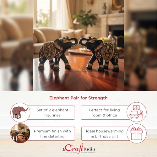 Image of eCraftIndia Set of 2 Elephant Statue Showpiece for Home Decor Office Table | Animal Figurines Good Luck Gift for Housewarming Birthday