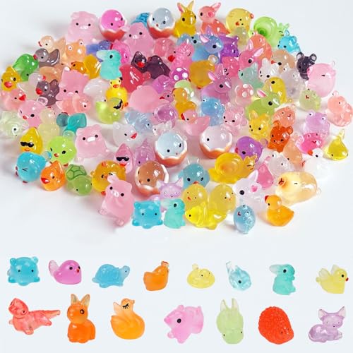 MYTOAU 60 PCS Mini Resin Animals Set, Luminous Resin Animals Figures for Family Crafts Aquarium Garden Landscape Dollhouse Ornament Potted Decorations DIY Accessories(Style and Color are Random)
