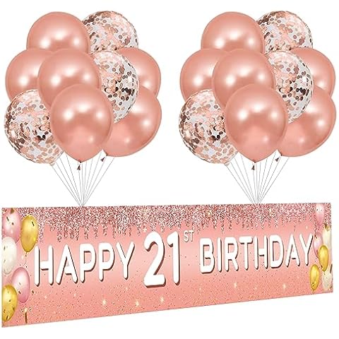 ANATANOWOR 21st Birthday Decorations for Her - 19pcs, Rose Gold Happy 21st Birthday Banner Balloons, 21st Birthday Indoor Outdoor Party Decorations Cover