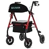 ELENKER All-Terrain Rollator Walker with 8 Non-Pneumatic Wheels, Sponge Padded Seat and Backrest, Fully Adjustment Frame for Seniors,Red