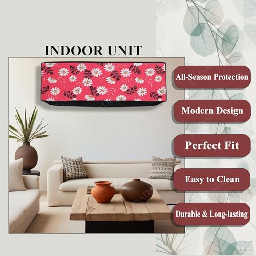 Image of Split AC Cover Combo Set 1.5 Ton | Indoor Outdoor Waterproof & Dustproof Protection | Durable, Breathable Fabric | These Covers Help Maintain Airflow | Red Floral