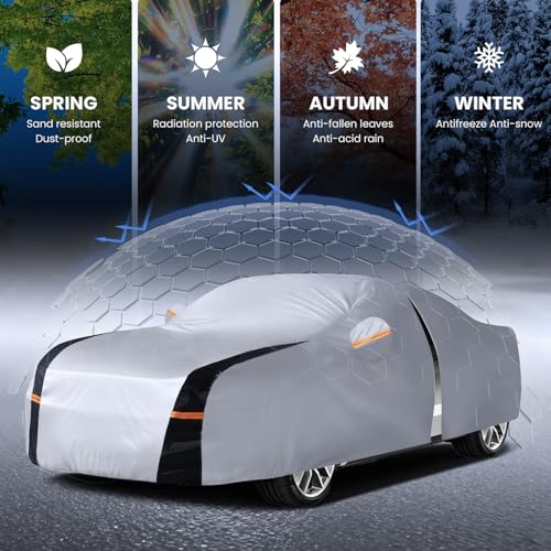 Image of Full-size sedan Car Cover Waterproof All Weather, 10 Layers Outdoor Car Covers for Flagship Sedan - Sun & Rain Protector. Custom Fit Chevrolet Impala, Chrysler 300, Benz S-Class, BMW 7 Series, etc. A4