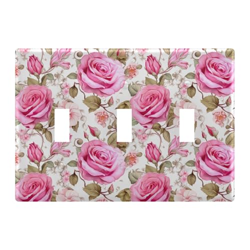 Light Switch Cover Pink Rose Flower Wall Plates for Electrical Outlets 3 Gang 202a8739