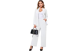 Conjunto blanco elegante de mujer: Blazer y pantalones de pierna ancha
