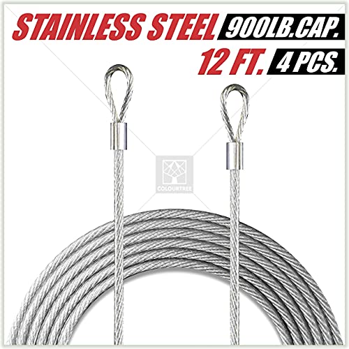 ColourTree 12' x 12' Beige Sun Shade Sail with 48 Feet (12ft x 4) PVC Coated Stainless Steel Metal Wire Cable Ropes Hardware Kits - Image 6