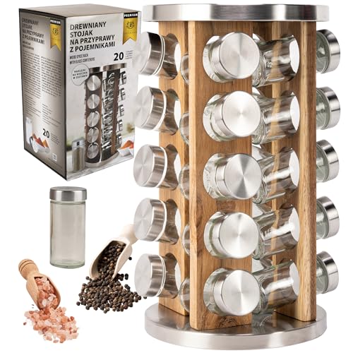 KARL HAUSMANN Tourniquet à Épices 20 Pots - Carrousel à Épices Rotatif - Porte Épices Cuisine - Rangement Épices - Support à Épices - Tour a Epices - Range...