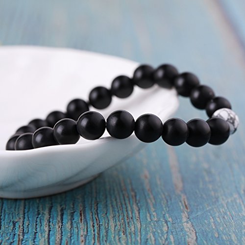 Byson 2 Pcs Couple Distance Relationship Bracelets Black Matte Agate & White Howlite Energy Beads Stone Ying Yang Balance Bracelet Banglet For Lovers Touch Bracelets Long Distance Relationship #TOP7