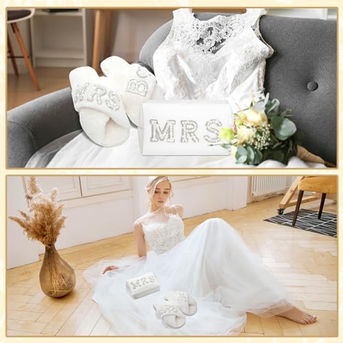 Image of Xtinmee Personalized Initial Wedding Bride Slipper Mrs Pearl Letter Makeup Bag Bachelorette Party Bridal Shower Wedding Gifts(B)
