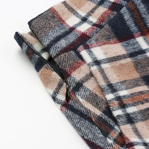 Long Plaid Skirts for Women Trendy 2023 Fall Fashion Teacher Outfits Winter Flannel Clothes High Waisted A Line Wool Pleated Maxi Skirt (L, Long Camel Navy) - Thumbnail 4