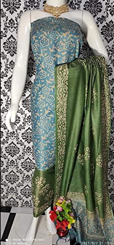 Image of HAIDER ALI AND SONS Women's Cotton Silk Batik Print Unstitched Dress Material with Dupatta | Handloom Salwar Suit Material | Kurta Fabric, Bottom & Dupatta Set | Ethnic Wear for Office