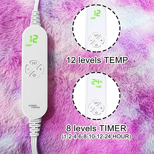 Goqo Tomo Electric Heated Blanket 50" X 60" Throw Wrap With 12 Heating Levels For Home Office Use Pink Tie Dye #TOP1