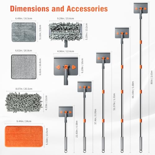 Image of Baseboard and Ceiling Fan Cleaner Tool with 80 inch Extendable Long Handle, 2-in-1 Baseboard Cleaner with Squeegee，7 Reusable Pads for Baseboards,Ceiling Fan,Floor,Glass,Ceiling and Wall Cleaning