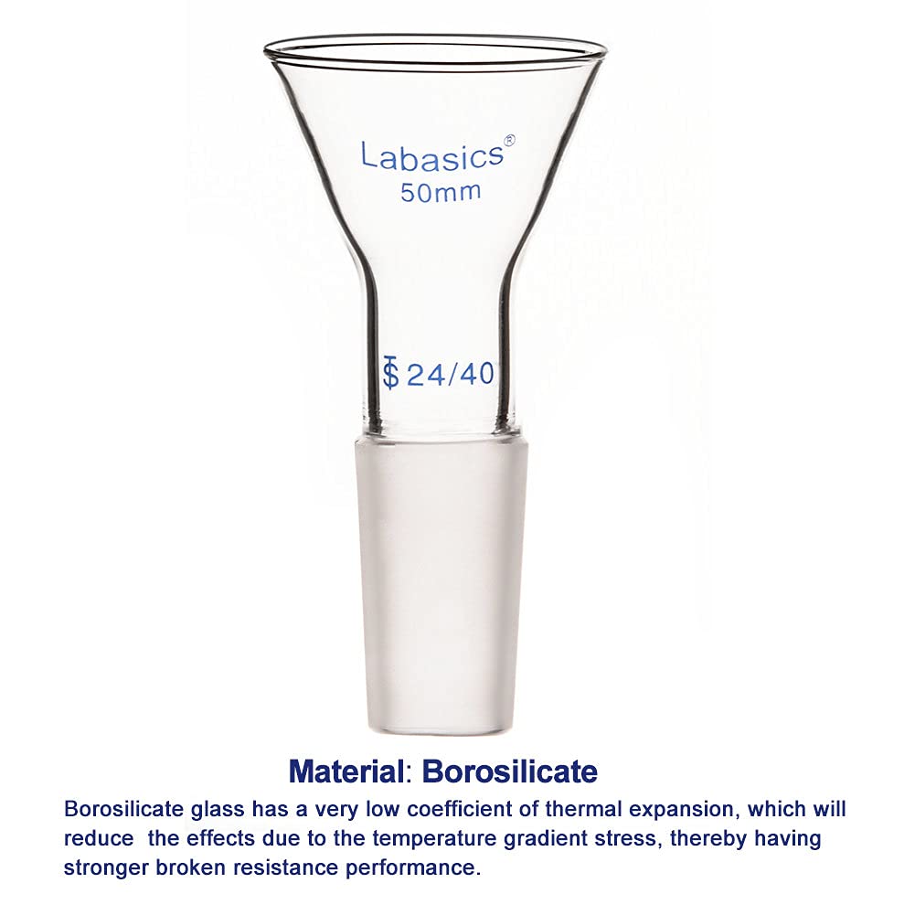 Labasics Glass Short Stem Powder Funnel with 50 mm Top Outer Dimension and 24/40 Inner Joint, Lab Glassware for Filtration and Transfer — Amazon image 4