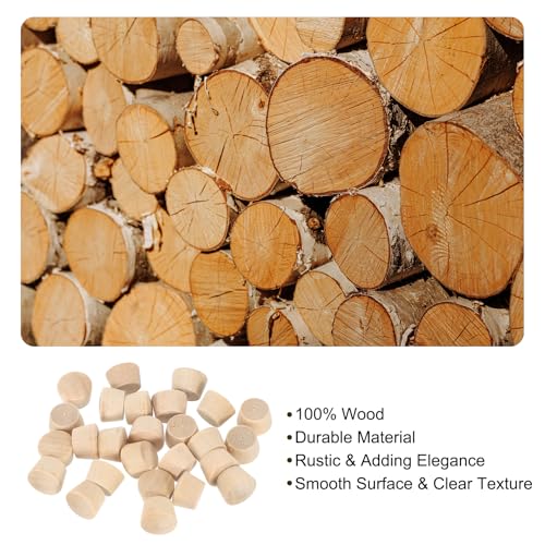Image of uxcell 36Pcs Wood Button Plugs, 10mm /0.39 inch Flat Head Hardwood Screw Hole Plug Wooden Caps Buttons Wood Plug for Furniture Woodworking Craft Decor (11.5mm x 10mm)