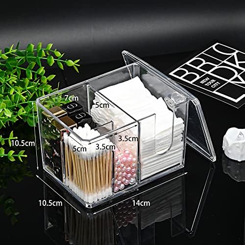 Cotton Pad Holder Organizer, Acrylic Makeup Cotton Swab Holder Multipurpose Cotton Pads Dispenser Container with Lids and 4 Sections, Cotton Bud Storage Organizer Box for Bathroom Bedroom