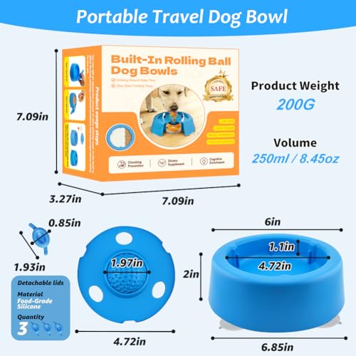 Slow Feeder Dog Bowls for Liquid Treat Dog Lick Bowl with Enrichment Rolling Ball Toy for Bone Broth Yogurt and Liquid and Thick Treat with Suction Cup Base for Small Medium Large Dogs by BRLIBESE - Used condition - Image 8