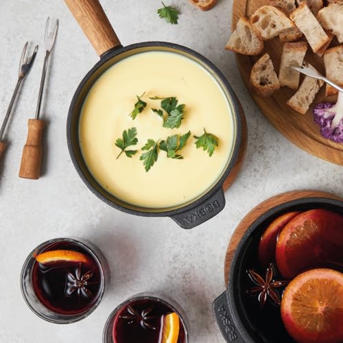 Image of Boska Cheese Fondue Party Set - Fondue Pot Set Microwave Safe Ceramic Hot Pot Chocolate Fountain Snack - Wedding Registry Items Small Kitchen Appliances for up to 4 Persons