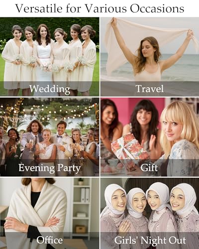 Women's Solid Chiffon Scarves Shawls Wraps for Bridal Wedding Party Evening Dress Gifts (White) - Thumbnail 5