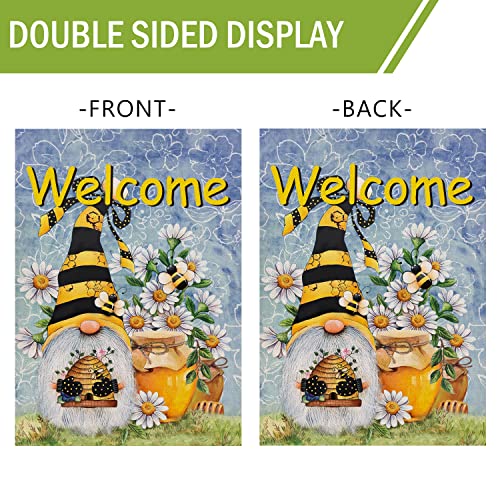 Furiaz Welcome Spring Honey Bee Gnome Garden Flag, Summer Yard Outdoor Home Decorative Burlap Lawn Outside Decoration, Daisy Flowers Small Decor Double Sided 12X18 #TOP6