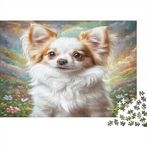 Puzzle de perro Papillon en un jardín vibrante, una obra de arte para relajarte en casa