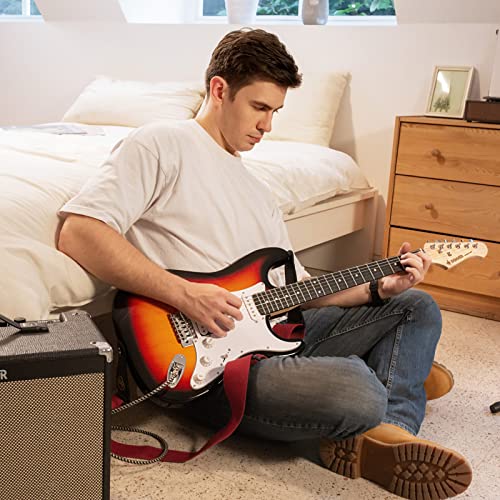 Image of Donner 39 Inch Electric Guitar Beginner Kit Sunburst Full-Size Starter Package HSS Pick Up with All Accessories Amp Online Lesson Bag Tuner Capo Strap String Amp Cable Picks DST-100S