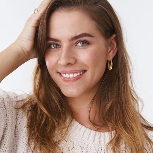 Jewlpire 14K Gold Plated Hoop Earrings with 925 Stering Silver Post, Lightweight Hoop Earrings for Women 30mm/40mm/50mm/60mm2
