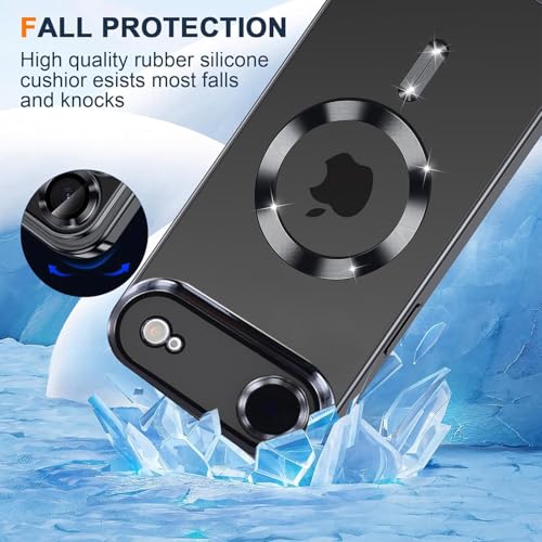Image of VONZEE Electroplating Transparent Clear Logo Back Cover Case TPU Compatible with iPhone 17 Air, Compatible with Magsafe, Full Body & Individual Camera Protection for Each Lens for Men & Women (Black)