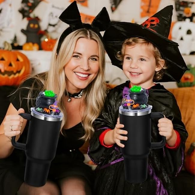 R HORSE Halloween Stanley Cup Accessories - Halloween Cauldron Lid Topper Silicone Straw Covers Cap for Stanley Cup 40oz Tumbler, Cute Bottle Decoration for Women Men Friend