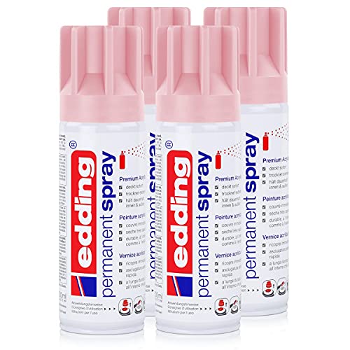 edding Permanent Spray Premium-Acryllack pastellrosa 200ml – seidenmatt – Sprühlack deckt sofort, trocknet extrem schnell und hält dauerhaft innen & außen, für Glas, Metall, Holz uvm. (4er Pack)