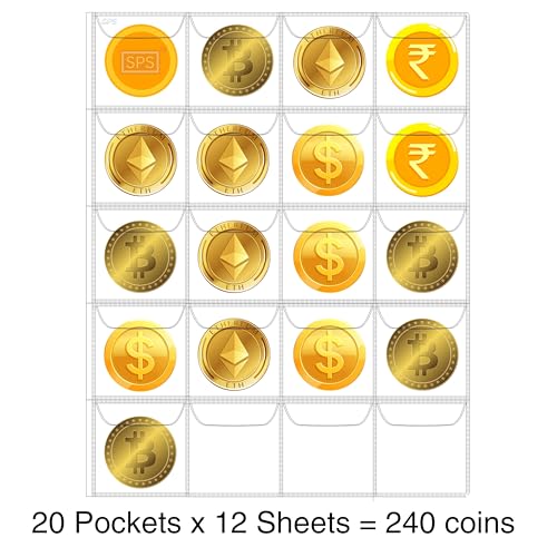 Image of SPS 240 Pockets Coin Album Book - Premium Coin Holder for Big Currency Coins Collection, Commemorative Coins, and Souvenirs - Durable Coin Storage (240 Large Pockets, Black)
