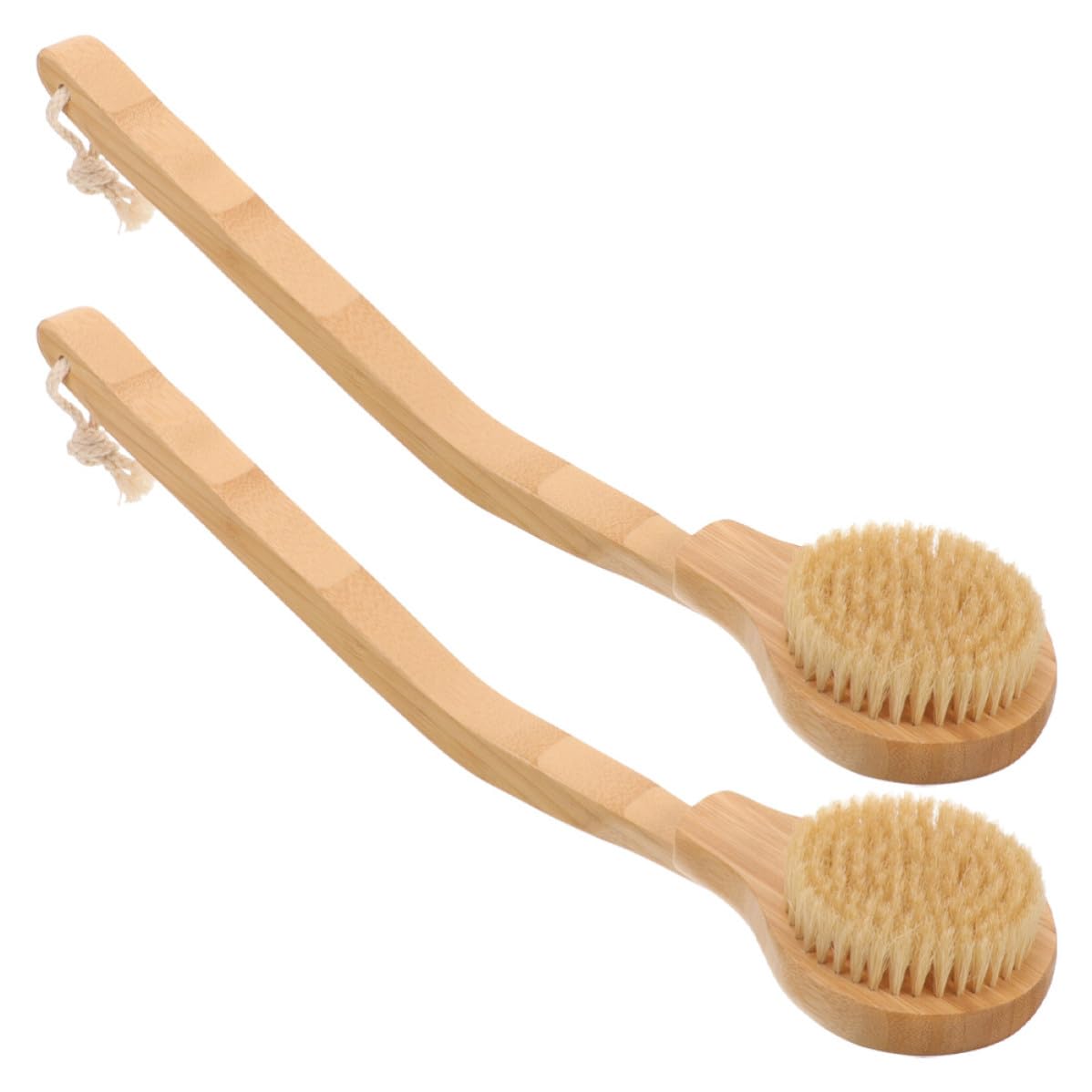 ABOOFAN 2 Pezzi Spazzola per Corpo Manico in Bamboo e Setole, Massaggio Confortevole e Resistente, per Pulizia e Scrub Schiena di Anziani e Disabili