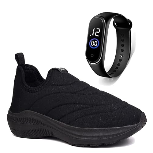 Tenis Infantil Meninos Meninas Calce Facil Leve Tipo Meia + Relogio Cor:Preto;Tamanho:33