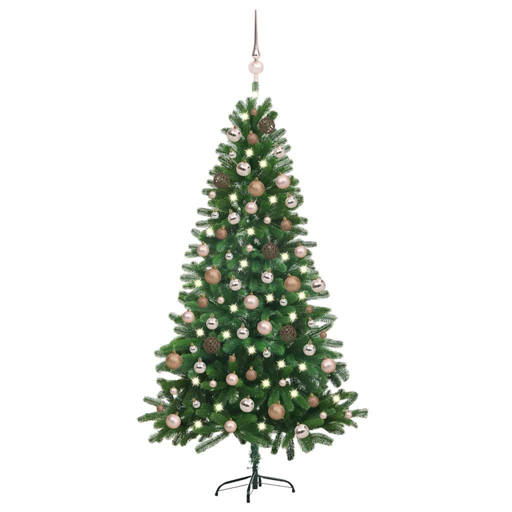 Sztuczna choinka z oświetleniem LED i bombkami 150 cm zielona