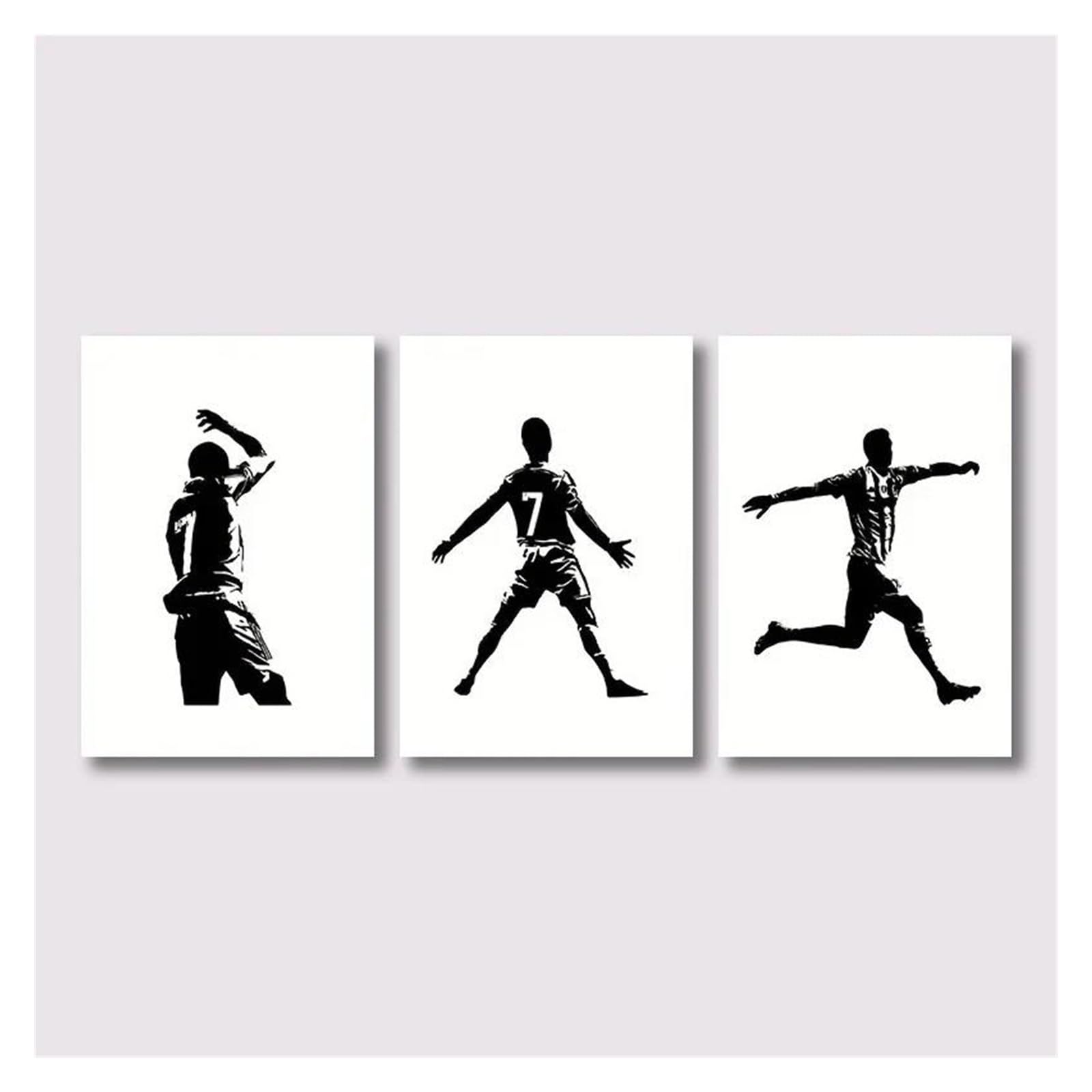 Pintura decorativa de fútbol en acuarela vibrante, lienzo tríptico de 20x30cm