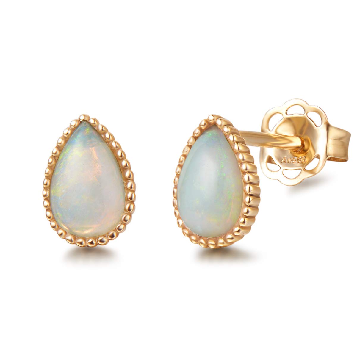 FANCIME Solide 14 Karat 585 Gelb Gold Tropfen Ohrringe Ohrstecker mit Echt Natürlich Edelstein Geschenk Schmuck für Damen Mädchen Mama, Größe: 5 * 7 mm
