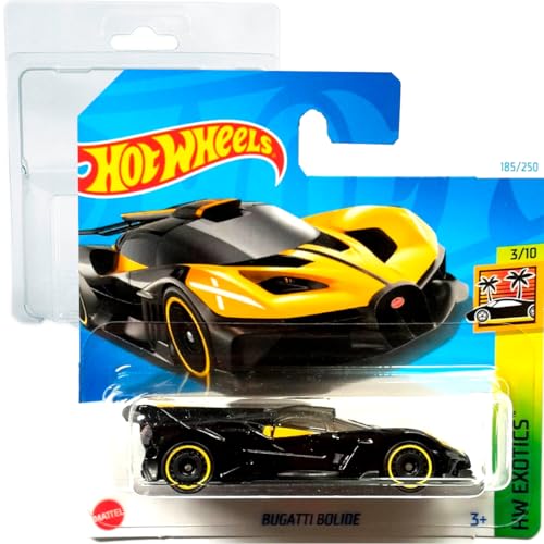 Hot Wheels Bugatti Bolide HW Exotics 3/10 (185/250) HTC22 Amarillo 2024 + Protector Short Card Frikimonkey