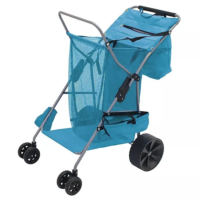 Buy Deluxe Caddy Beach Cart in Teal Color with Oversized Wheels for Sand. Extra Large Storage