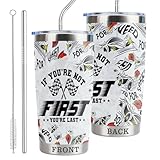 CWEGSJ Car Racing Gift Racing 20oz Stainless Steel Insulated Tumbler with Lid and Straw Race Car Enthusiast Gift Water Bottle Travel Mug (Race-First or Last)