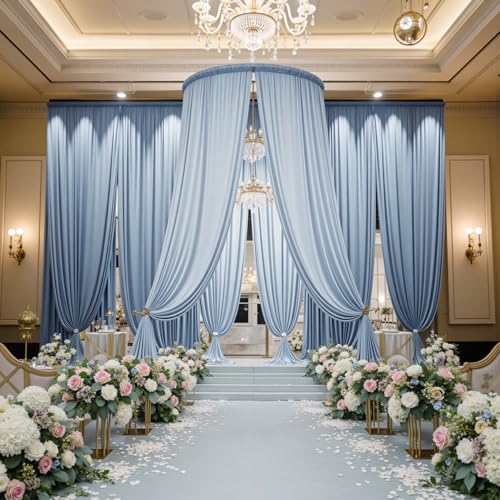 Image of 20ftx15ft Dusty Blue Backdrop Curtains for Parties, Wrinkle Free Polyester Photo Backdrop Drapes 4 Panels 15 ft Long Back Drop Cloth Drapery for Wedding Birthday Photography Background Party