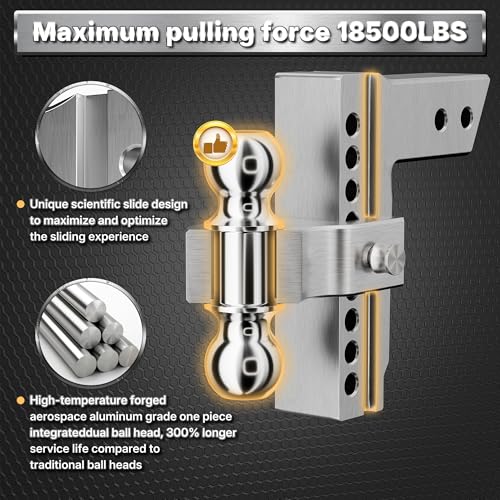 Richeer 2.5-Inch Receiver for Trailer Hitch Ball Mount, Load Bearing 18500LBS with 8-Inch Drop/Rise Aluminum Drop Hitch, 2-Inch and 2-5/16-Inch Balls Equipped with 2 latches with Locks. by Richeer - Image 4