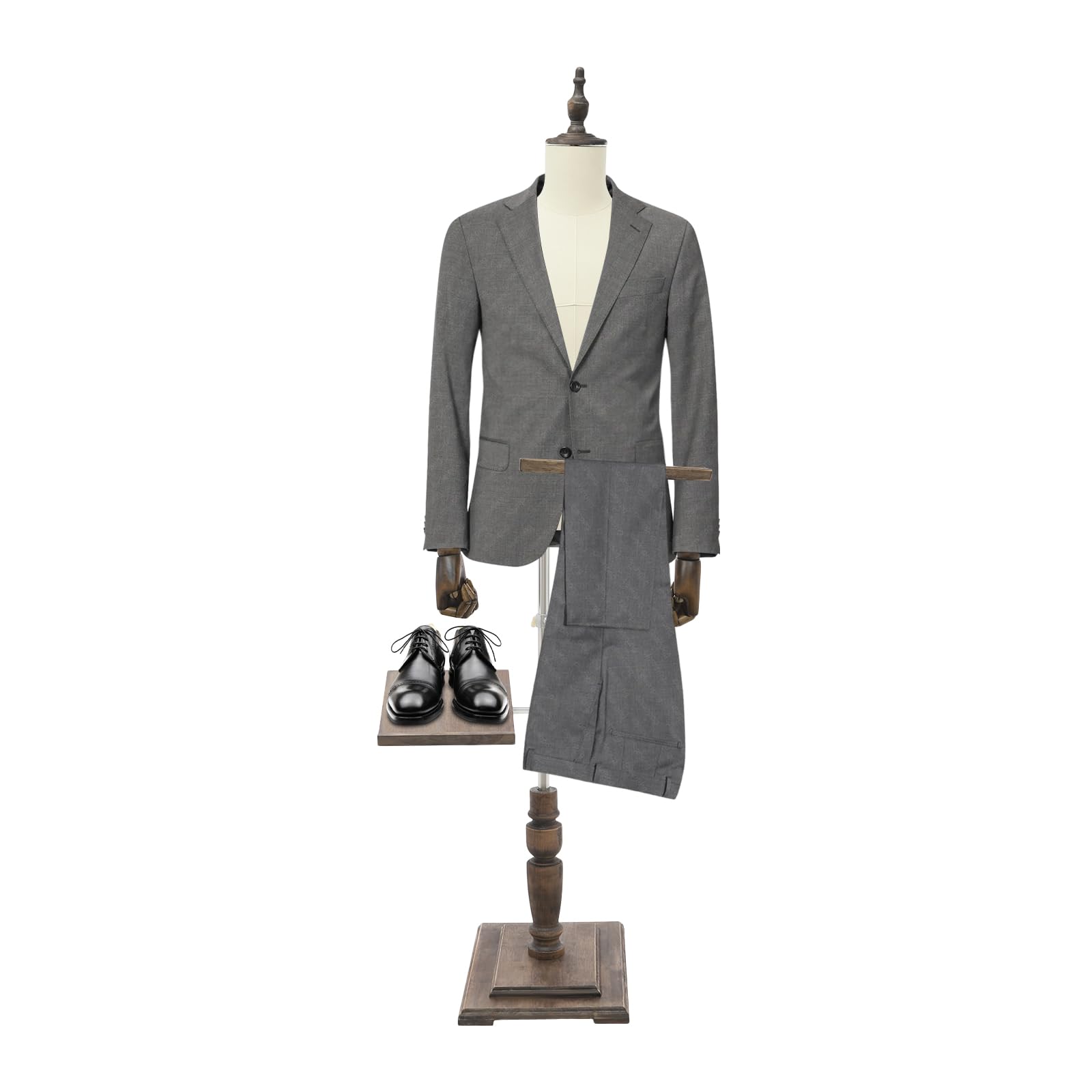 Manichino da sartoria, maschio, regolabile (135 – 180 cm), da uomo, busto sartoriale, corpo con ripiano per pantaloni + portascarpe per esposizioni e cucito (beige, M)
