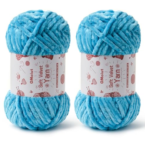 Image of 2x100g Fluffy Velvet Chenille Yarn for Crocheting and Knitting, 80m (87.5yd) Baby Yarn for Crocheting Soft, Crochet Chunky Yarns Amigurumi Yarns (2 Lake Blue)
