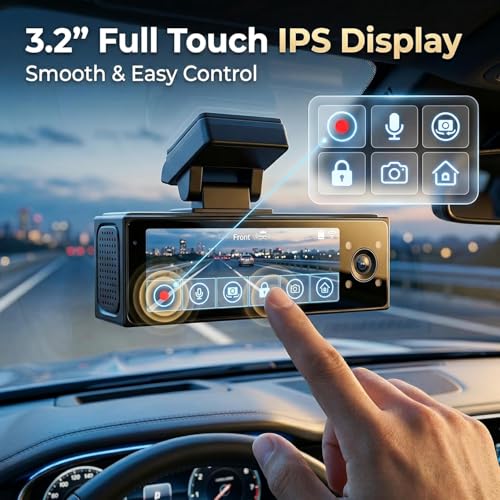 Image of Lenovo 3 Channel Dash Cam (T9-B3G) | Front 4K + Inside & Rear 1080P, Touchscreen DVR Playback, WiFi GPS, Night Vision, Parking Monitor, G-Sensor, Loop Recording