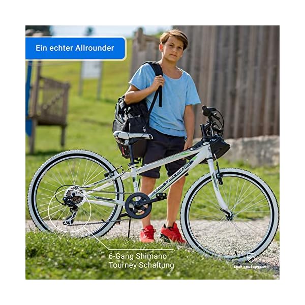 Bergsteiger Kansas 20, 24 Zoll Kinderfahrrad, geeignet für 6, 7, 8, 9, 10, 11 Jahre, Shimano 6 Gang-Schaltung, Mountainbike mit Weißwandbereifung, Jungen-Fahrrad, Mädchen-Fahrrad – Bild 5