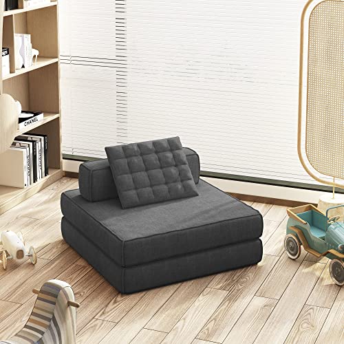 Orrd Modular Fold Sofa Bed, Modern Linen Convertible Sleeper 2 Seater Sectional Couch Tufted Sofa Floor Couch Padded Cushion For Living Room, Bedroom (Grey) #TOP4